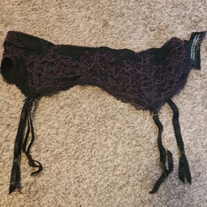 Ashley Graham Black and Purple Lace Top